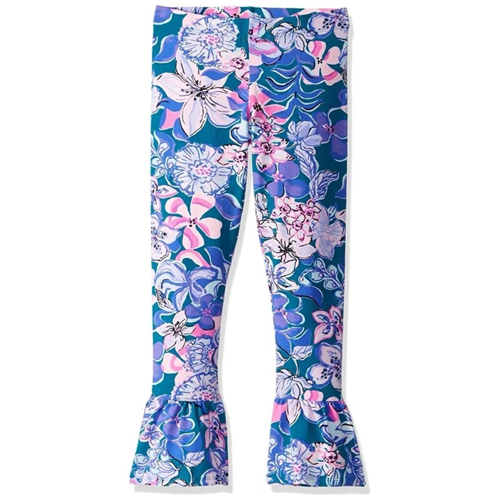 Lilly Pulitzer Girls‎ Vanya Legging Blue Pink Floral. Girls Sz Small Bell bottom